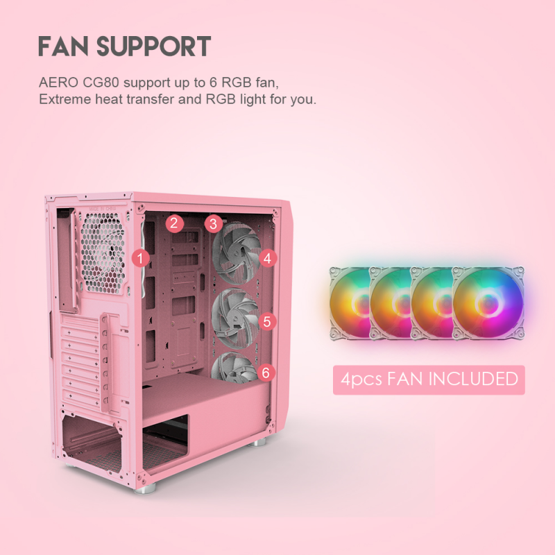 Fantech CG80 AERO RGB MIDDLE TOWER CASING SAKURA EDITION PINK Free 4 fans - Image 2